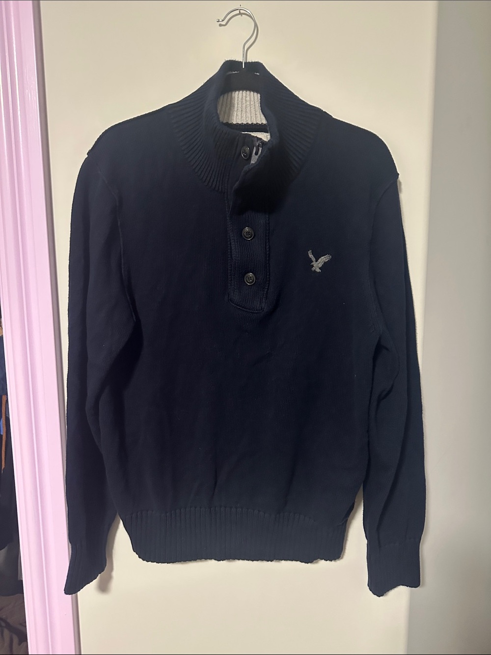 American Eagle Outfitters Navy Turtleneck Button Pullover Sweater